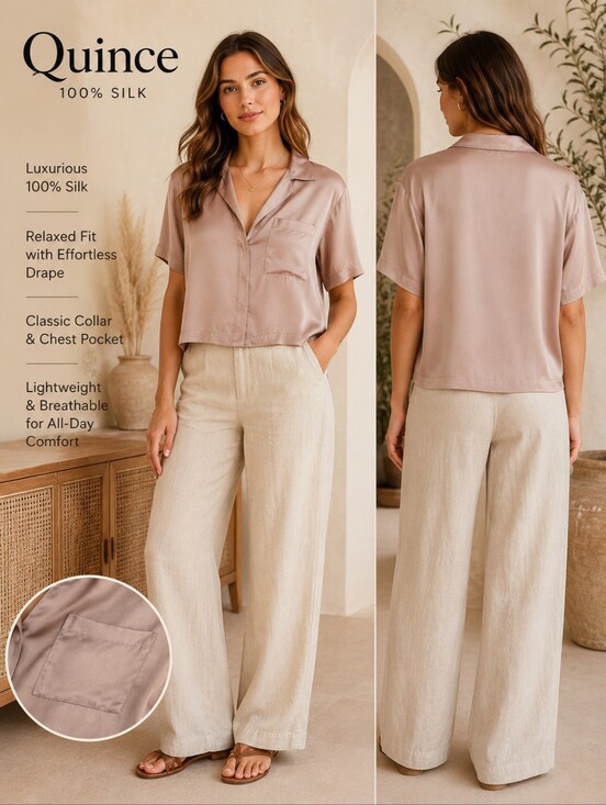 Quince Tops - Quince 100% Silk Button Front Shirt Blouse Mauve Short Sleeve Cropped XS